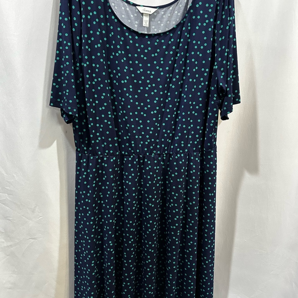 Soma Navy and Teal Polka Dot Dress